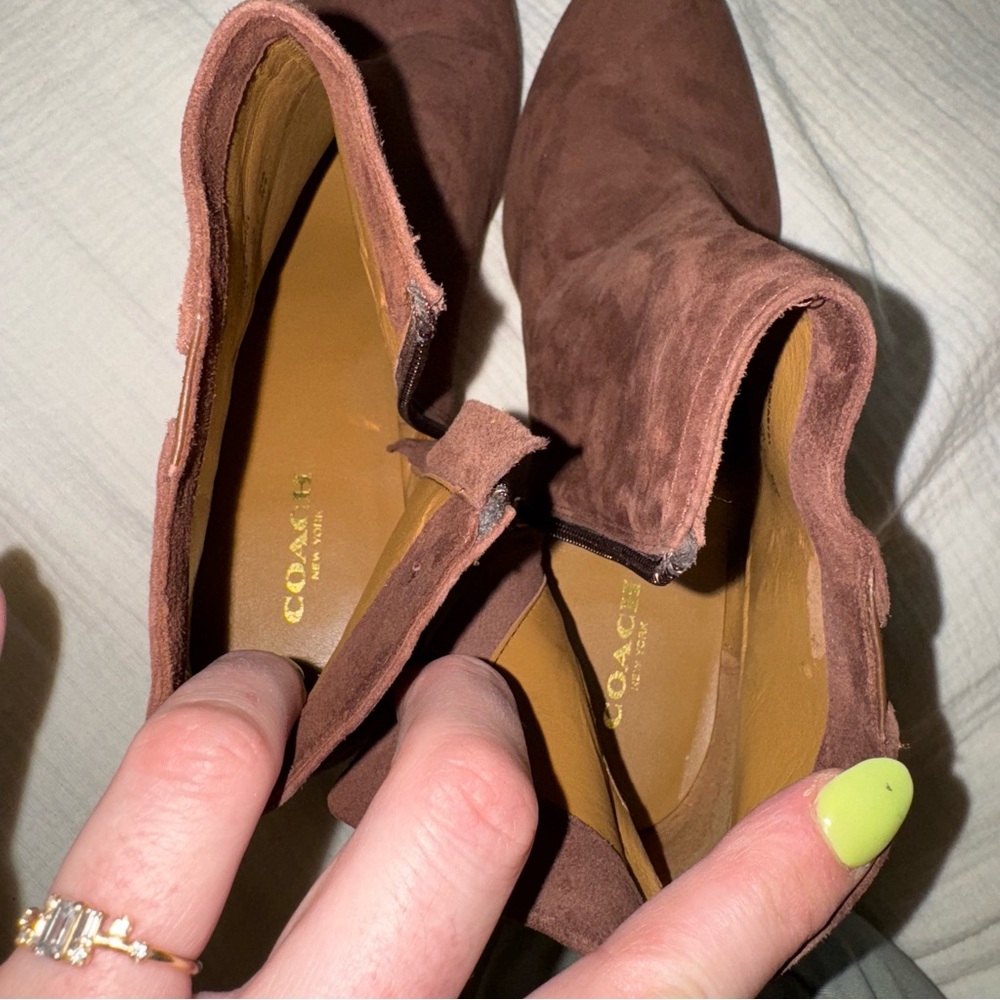 COACH Size 8.5 Maya brown Suede Ankle Wedge Boots 2” heel - Picture 6 of 7